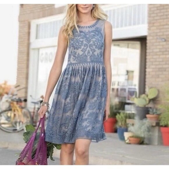SUNDANCE Love at First Sight Peri Blue Embroidered Sleeveless Lace Dress Sz 16 - Picture 1 of 16